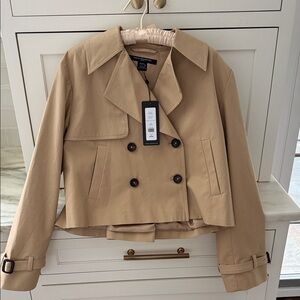 French Connection Tan Double-Breasted Trench Coat